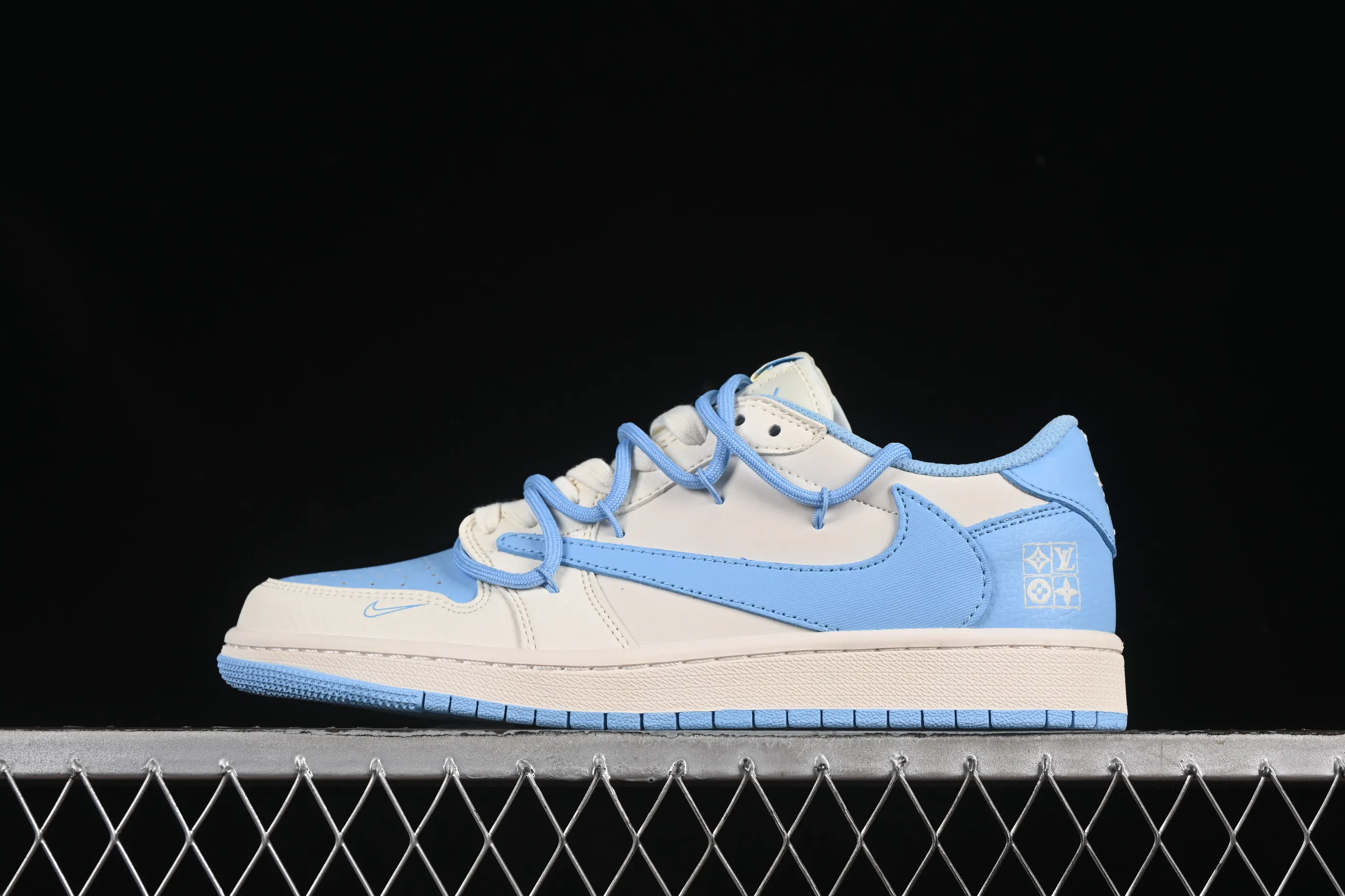 All categories Air Jordan Jordan series basketball shoes Air Jordan 1 Low High-end customized low-top sneakers Travis Scott x Fragment Design x Air Jordan 1 Low OG SP AJ1 LV joint sky blue drawstring low-top cultural casual sneakers DM6868-107